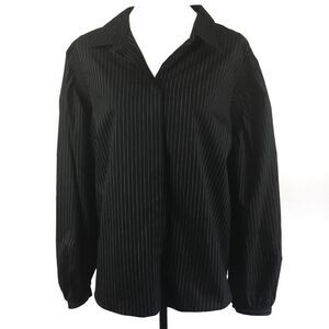 Worthington Blouse Button Down Black White Pin Stripe Long Sleeve Small